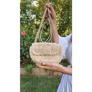 Cleobella Hand-Crochet Raffia Mini Bag with Leather Straps